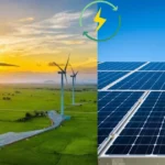 India clean energy solar panels and wind turbines in India symbolizing the country's clean energy surge