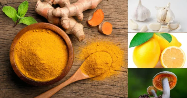 “Turmeric powder, garlic, lemon, and mushrooms — natural foods to boost immunity during monsoon”