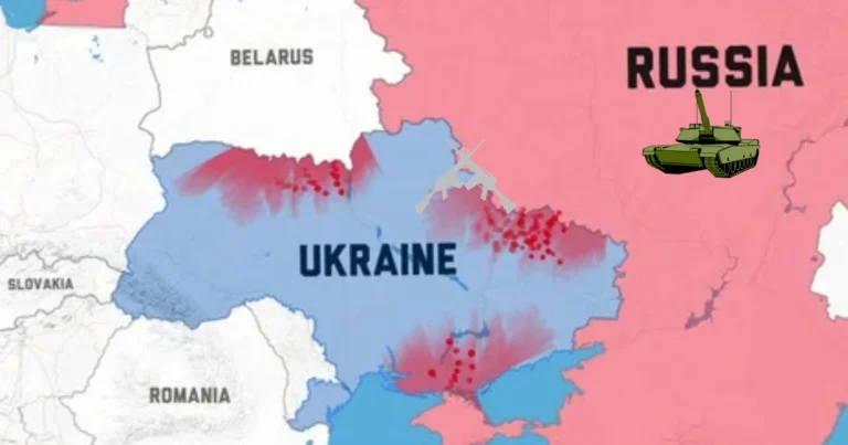 Map showing Ukraine-Russia conflict zones in June 2025 with battle areas marked in red