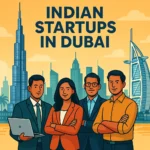 "Illustration showing Indian startups in Dubai expanding their global footprint with modern infrastructure and digital innovation, highlighting the focus keyword Indian startups in Dubai."