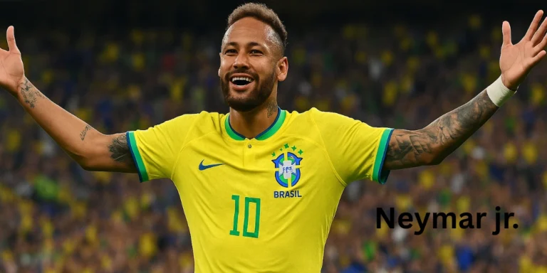 Neymar comeback 2025. Neymar celebrating a goal during Copa América 2025 in Brazil’s yellow jersey with arms raised and a cheering crowd in the background